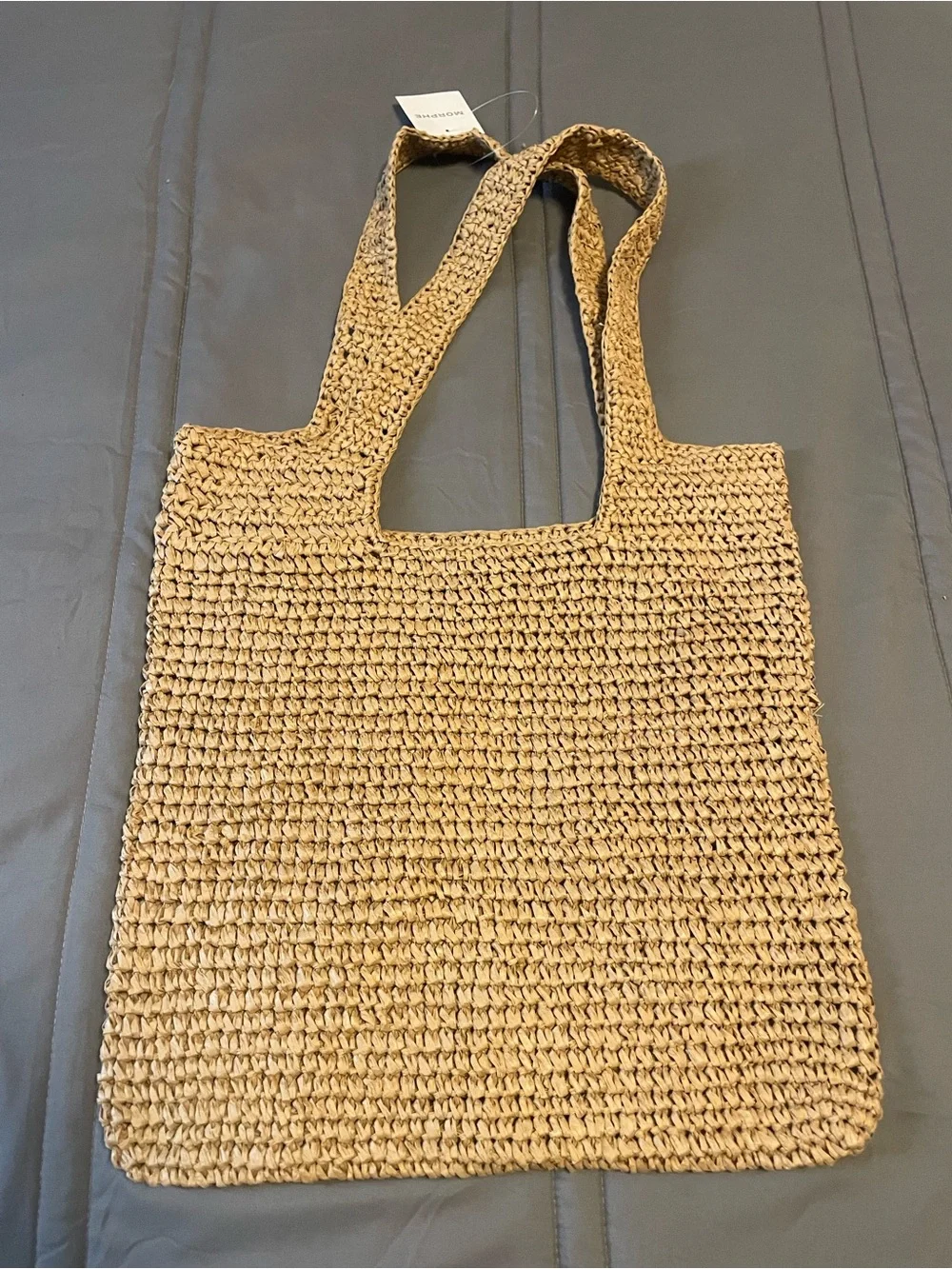 Morphe Natural Straw Tote with Pink Logo
